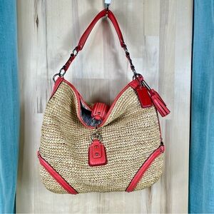 Authentic Coach Hobo Slouch Straw Shoulder Bag tangerine orange L1269-22906